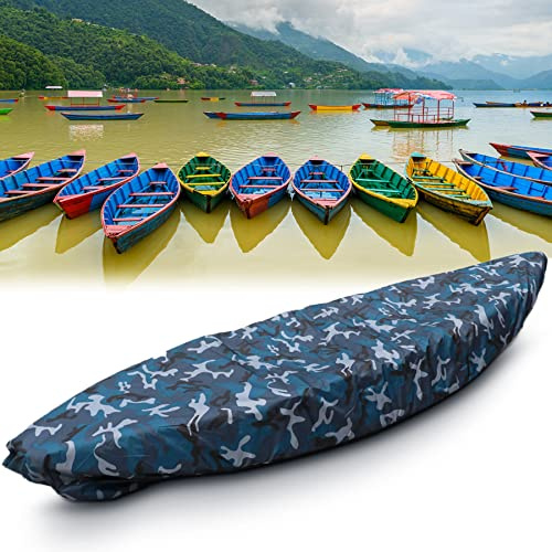 Universal Kajak Abdeckung, Kanu Abdeckplane, Wasserdicht und UV-beständig Bootsplane Persenning für Kajak, Abdeckplanen für Boote für Fischerboot/Kajak/Kanu - Camouflage(Size:4m(13.1ft))
