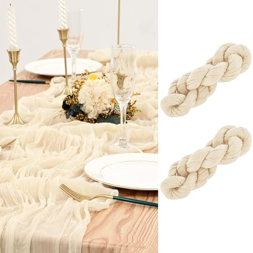 Eviznbou Tischläufer Beige, 2 Stück Tischläufer Käsetuch, 90 x 300 cm Rustikaler Gaze-Stoff Boho-Tischläufer, Seihtuch Tischläufer für Hochzeiten Brautparty Dekorationen Tischdekoration