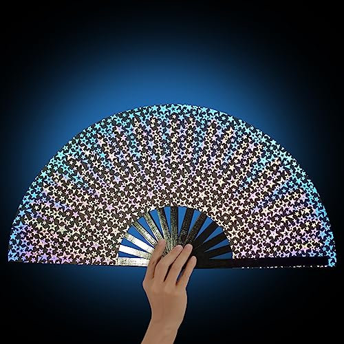 Nogsay Éventails à main, grands éventails de sauna décoratifs chinois pliables en bambou, ventilateur à main de mariage pour rave, hanfu/cheongsam, festival, club, événement, fête, danse, performance