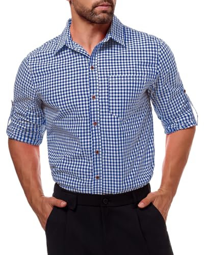 NANAMEEI Men's Formal Oktoberfest Shirt Button Down Casual Shirts Blue XL