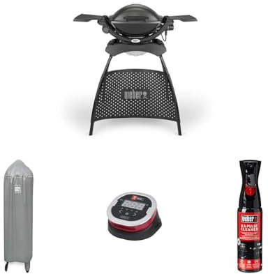 Weber Q1400 Barbecue Kettle Elettrico, Grigio, 52020879 + Coperchio per Griglia, Adatto a Q 100/1000 e 200/2000 + iGrill 2-Termometro Digitale per Cibo, 7221 + Detergente per Barbecue Q & Pulse