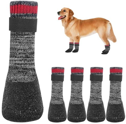 4 Stück Hundesocken Pfotenschutz Anti-Rutsch Hundesocken mit verstellbaren Riemen Hunde Schuhe Outdoor atmungsaktiv Hundeschuhe Hundesocken L