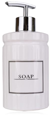 Accentra Dispensador de jabón Vintage de cerámica Blanca con Texto Impreso Soap, dispensador de jabón líquido, Accesorios de baño para Lavabo, bañera o Ducha