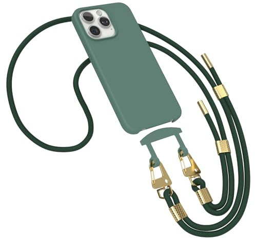 EAZY CASE - Coque avec Sangle Compatible avec iPhone 15 Pro Max Coque pour téléphone Portable en Silicone Microfibre, Protection Antichoc, chaîne de téléphone à Porter, Coque 2en1 Vert pin