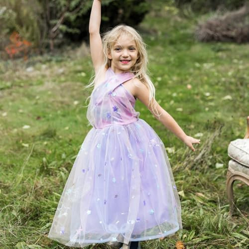 Great Pretenders Robe d'été Taylor's - Robe de princesse violette avec tulle - Costume de chanteuse pour enfants de 3 à 9 ans - Violet pastel - Costume de musique pour carnaval, anniversaire (5-6 ans)
