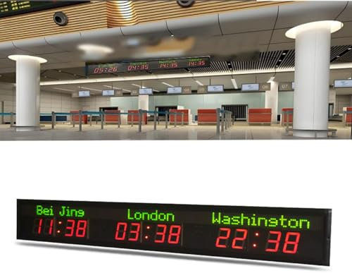 LZDOYY Weltzeitzonenuhr, Digitale LED-Vollfarbuhr mit Mehreren Zeitzonen, Weltzeit-Wanduhr für 3/4/5/6 Städte, Helligkeitseinstellung, für Hotels/Unternehmen/Flughäfen,3time