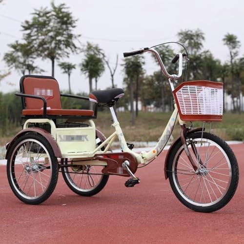 TT-YEC Dreirad-Lastenfahrrad Mit Rücksitz Und Lastenkorb, Bequemes Sitzdreirad, Übungseinkaufs- Und Reitfahrrad Für Senioren, Picknick-Unterhaltungsdreirad, Unisex,Beige