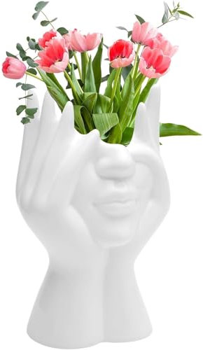 Modern Creativity Face Blumenvase - Ceramic Body, Unique Small Face Design, Weißer Vasenstrauß mit Einzigartiger Kleiner Vasenoberfläche - Deko