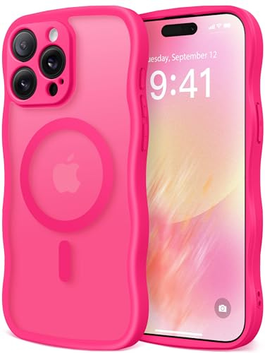 CAPRARO für iPhone 15 Pro Hülle, Kompatibel mit MagSafe | [Vollständiger Schutz der Kamera] Niedliche Welle Translucent Matte Handyhülle iPhone 15 Pro Case, Heißes Rosa