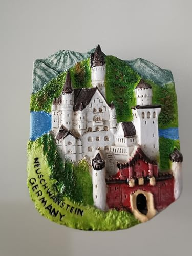 Neuschwanstein Castle Germany 3D Fridge Magnet - Hand-Painted Resin Bavarian Alps Landmark - Decorative Fairy Tale Castle Travel Gift 5.5 x 6.3 cm