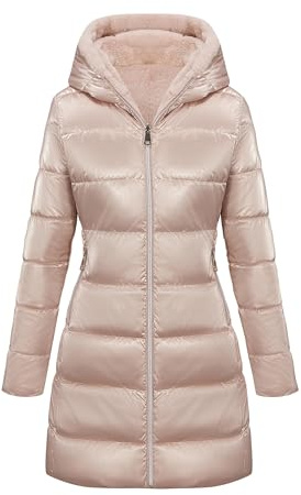 Giolshon Giacche reversibili da donna in pelliccia sintetica e lucida Piumino con cappuccio resistente all'acqua Lunghezza media B06 Rosa XXL