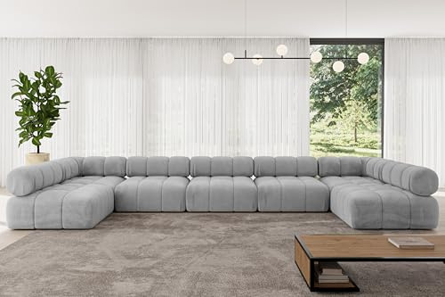 ALTDECOR Modulares Sofa Ecksofa in U-Form Corner modular Sofa Eckcouch Couch Wohnlandschaft Cauchsofa Polstersofa Garvo-U3-475x190x70 cm Hellgrau
