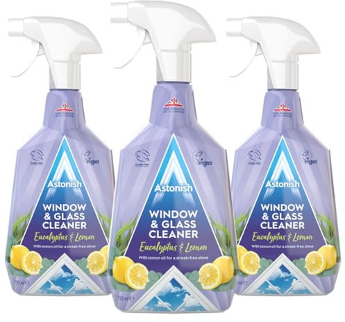 Astonish Window & Glass Cleaner 750ml Pack of 3 – Streak-Free Shine, Sparkling Finish – Powerful Spray for Windows, Mirrors, Glass Tables, Shower Screens, Home & Office Cleaning