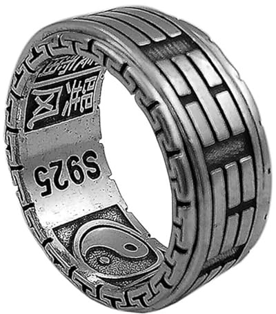 S925 Sterling Silber Ring im chinesischen Stil für Männer und Frauen, Bagua-Vintage-Ring im ethnischen Stil