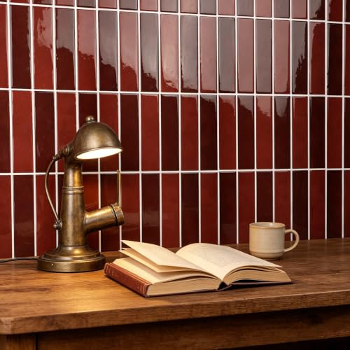 WoStick Retro Red Self Adhesive Wall Tiles, 3D Stick on Tiles Kitchen, Easy Clean Peel and Stick Wall Tile for Home Decor and Renovation, 28x22cm 10sheets