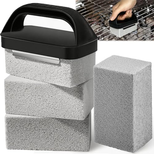 4Pcs Griddle Stone Cleaner, Grill Brick Block with Extra-Large Handle | Pumice Stone for Cleaning Oven, Grill Stone Cleaning Block, Pumice Stone Set for Griddle Cleaning Supplies Barbecue Pool