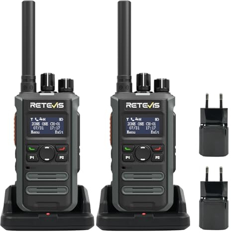 Retevis MateTalk P3 DMR Walkie Talkie, Schnellladefunktion, Kompatibel mit Motorola, DMR Funkgeräte mit LCD-Bildschirm, Große Reichweite DMR Funkgerät für Einzelhandel und Gewerbe (2er-Pack)
