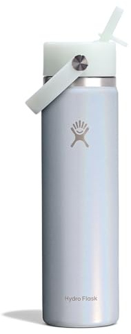 Hydro Flask Water Bottle - Insulated Stainless Steel - Wide Straw Lid, Non-Spill, Leakproof in 24 Oz Glimmer Blue