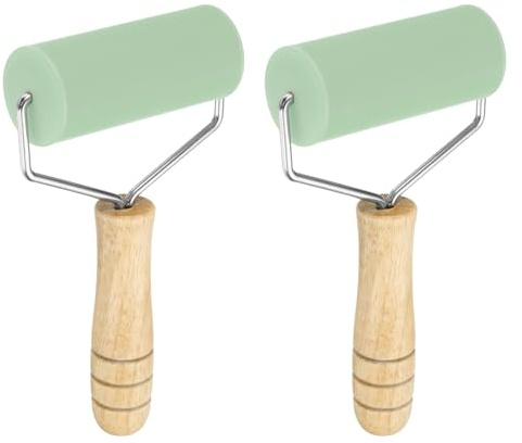 QUARKZMAN 2 Stück Nudelholz 7.6 x 1.69 Silikonroller Holzgriff Ton Grün | Fondantroller, Teigroller, Nudelhölzer, Antihaft, Zum Backen Kekse Gebäck