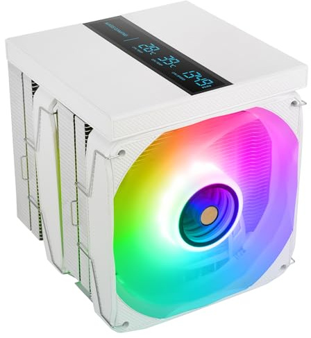 Mars Gaming MCPU-LCDPRO, CPU-Doppelturm-Kühler 380W TDP, 8x HCT-Heatpipes, 2x 120mm PWM FDB-Lüfter, XL-LCD-Bildschirm, ARGB Infinity Mirror-Beleuchtung, Kompatibilität Intel und AMD, Weiß