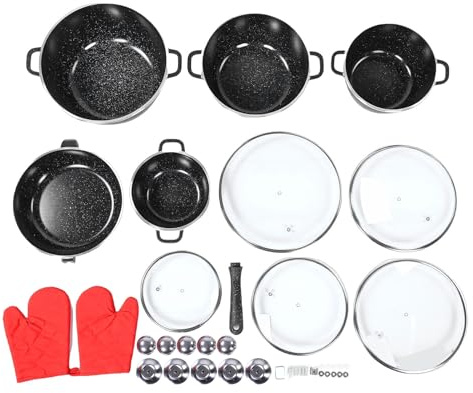 Fdit Batterie de Cuisine en Aluminium 5 Pièces, Casseroles et Poêles Antiadhésives avec Revêtement en Pierre Maifan avec Couvercles, Ensemble de Casseroles de Cuisine à Chauffage