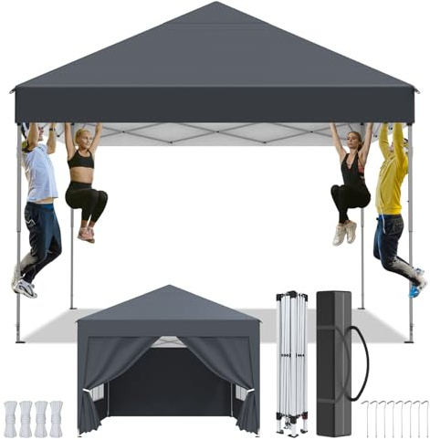 Tonnelle de Jardin 2.5x2.5m,Tonnelle Pliante,Tente de Camping avec 4 Côtés、Sac de Transport,Imperméable,Anti UV50+,Hauteur Réglable,Tente Réception,Barnum pour Exterieur Party Festival,Anthracite
