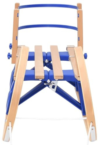 Klappschlitten mit Rückenlehne 110 cm, Holz Schlitten faltbar, Kinder Rodelschlitten mit Zugseil und Metallkufen, Winterspielzeug für Schnee