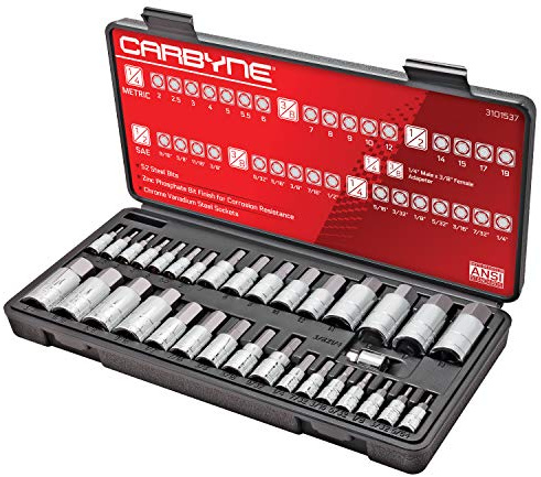 CARBYNE 33 Piece Master Hex Bit Socket Set, S2 Steel Bits | SAE & Metric | S2-Stahl-Bits, CrV-Stecknüsse, 1/4, 1 & 0,5 Zoll Antrieb, Automobil, Industrie, Motorrad und Möbel. Original lizenzierter