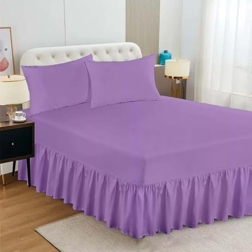 Egypto Plain Dyed Deep 𝐅𝐢𝐭𝐭𝐞𝐝 𝐕𝐚𝐥𝐚𝐧𝐜𝐞 Sheet King Size – Easy Care Soft & Durable Fitted Sheet with 30 cm Deep Frill – Breathable – Fit Over Mattress – Machine Washable (King Size,Lilac)