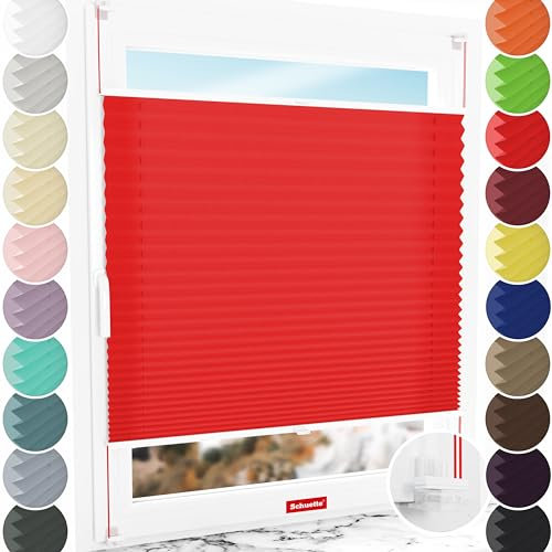 Schuette® Plissee ohne Bohren ● Premium Kollektion: Geisha's Lips (Rot) ● 80x80cm (Breite x Höhe) ● Suprafix Faltrollo Klemmfix 2.0 Rollo ● 60 Sekunden Plisseerollo Montage inkl. Video