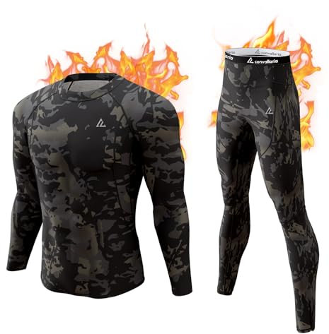 CL convallaria Thermounterwäsche Herren Funktionsunterwäsche Skiunterwäsche Atmungsaktiv Innenfleece Thermo Unterwäsche Set Weich Thermounterhemd Thermounterhose für Männer, Camo Schwarz