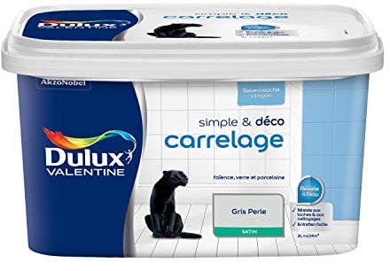 Dulux Valentine Simple & Déco Peinture intérieure de Rénovation - Pour vos carrelages en faïence, verre et porcelaine - Couleur : Gris Perle Satin - 2L - 5329865