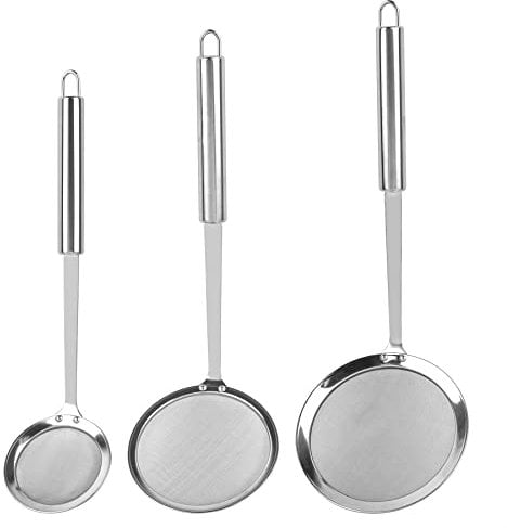 AUEAR, 3 Pack Hot Pot Fat Skimmer Spoon Stainless Steel Fine Mesh Strainer for Oil Filter Skimming Grease Foam Gravy