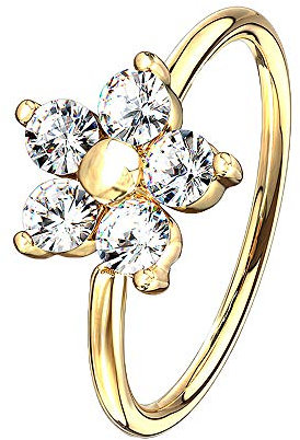 Continuous Ring Piercing Filigrane Creole Blume mit Zirkonia Glitzer Kristallen Septum Tragus Helix Nase Lippe Nasenring Ohr Knorpel Gold
