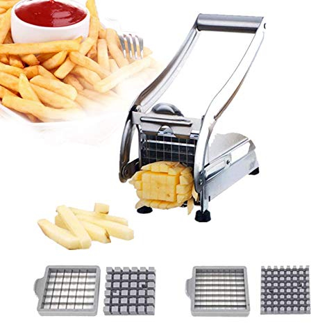 Stainless Steel French Fries Cutter, Vegetables Potatoes Chips Cutter Slicer, Potato Chipper with 2 Blades of Different Sizes,Potato Chipper for Home and Commercial Use