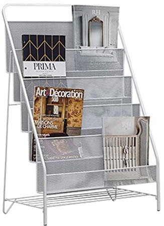 MHBGX Bücherregale, Aktenregal, Zeitungsständer, Zeitungsständer Schmiedeeisen Metall Schlafzimmer Nachtbett Büroboden Zeitungsständer Kinder 's Bücherregal Zeitungsständer,Weiß,53Cm