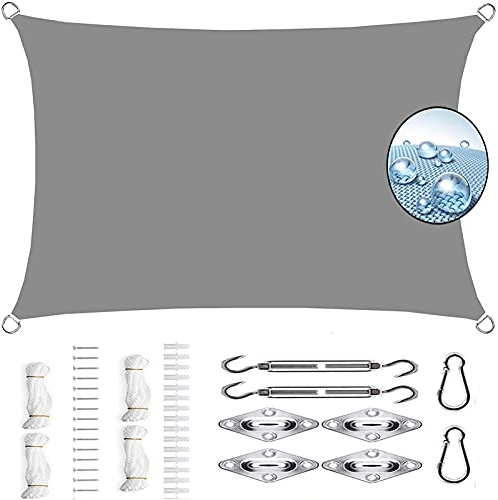 Sonnensegel 5.5x7m Überlegene Reißfestigkeit Balkonverkleidung mit Befestigungs Kit für Balkon Terrasse Garten, Hellgrau