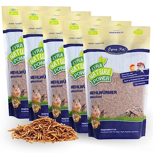 Lyra Pet® 5 × 10 L vers de Farine séchés – Aliment de qualité Premium | Aliment riche en protéines – source d’énergie pour insectivores – vitamines & minéraux – oiseaux sauvages, rongeurs &reptiles