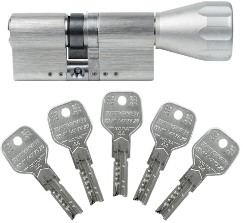 EVVA Akura 44 Knaufzylinder 45/45K inkl. 5 Schlüssel | modularer Türzylinder mit Kopierschutz Bohrschutz Ziehschutz Pickingschutz | Patentschutz bis 2037 | Sicherungskarte (Gleichschließung)