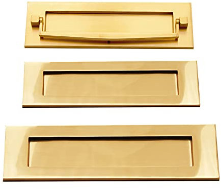 10 or 12 Victorian Solid Brass Traditional Sprung Letter Plate with Door Knocker - Polished Brass (12 x 4 Letter Plate)