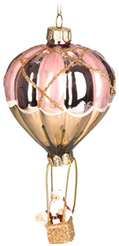BRUBAKER Weihnachtsmann im Heißluftballon Rosa Gold - Handbemalte Weihnachtskugel aus Glas - Mundgeblasener Christbaumschmuck Figuren Lustig Deko Anhänger Baumkugel - 14 cm