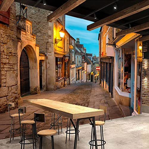 Fototapete 3D Effekt Europäische Italien Straße Stadt Landschaftsmalerei Fototapete Vlies Wandbilder Wohnzimmer Schlafzimmer Tapeten 300(W) X210(H) Cm