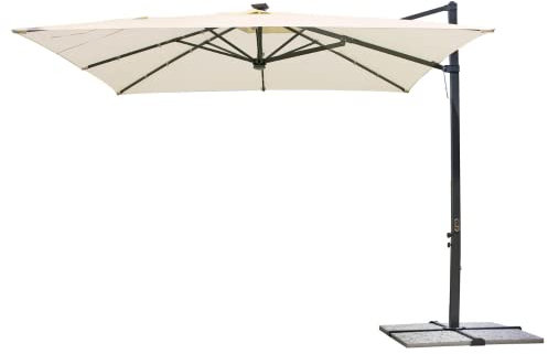 Tomaino - Ombrellone Con Luci Led 3x3 Da Giardino Palo Laterale Decentrato A Braccio - Riparati Dal Sole e dai Raggi UV - Illumina Le Serate - Telo Antivento Per Esterno