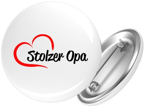 Huuraa Button Stolzer Opa Herz Geschenk | Der runde 59-mm-Ansteckbutton mit Motiv und Sicherheitsnadel ist eine kleine Geschenkidee für Jacken und Rucksäcke.