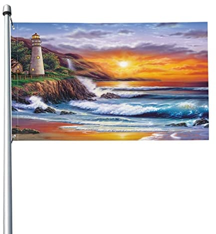 Fahne Leuchtturm bei Sonnenuntergang - Flagge 3x5 Fuß - Hissfahne mit Ösen Flag - Hochwertige Polyester Lichtbeständige Wetterfeste Fahnen - Outdoo