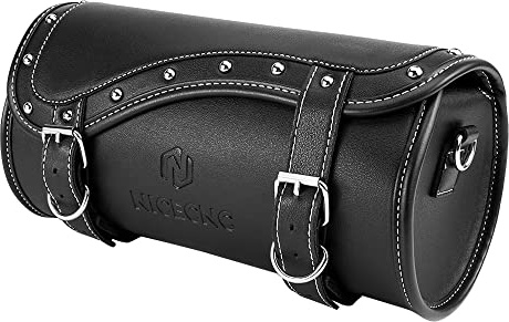 NICECNC Borsa per forcella moto in pelle PU, borsa da manubrio universale per moto, borsa per attrezzi da moto, borsa da sella per moto, con cinghie rinforzate, borsa impermeabile, nera