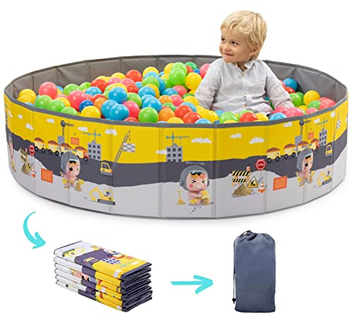 RUGUIES- Piscina de Bolas para Niños- Parque Infantil-Piscina Pelotas Redonda para Bebés-Plegable y Portátil-Cubo Juguetes Interior y Exterior- (Bolas no Incluidas) (CONSTRUCTIONS, 120x30cm)