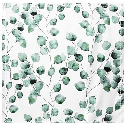 Ahdouee Dusche Vorhang Aquarell GrüN Blumen Eukalyptus Runde BläTter Muster Zweige Home Badezimmer Dekor Polyester Stoff Wasserdicht 72 X 72 Set mit