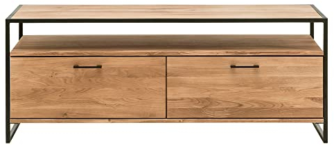 Lomadox TV Lowboard Eiche massiv geölt, mit umlaufendem Metallrahmen, B/H/T: ca. 175/60/52 cm