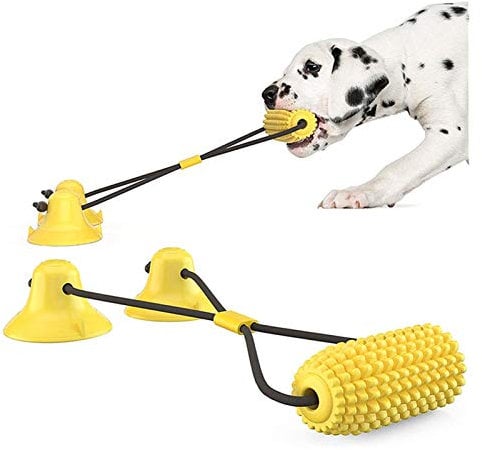 BONOCO Tug of War Interactive Dog Toys Double Suction Cup Corn Food Pet Toys Rope Bite Resistant Puppy Game